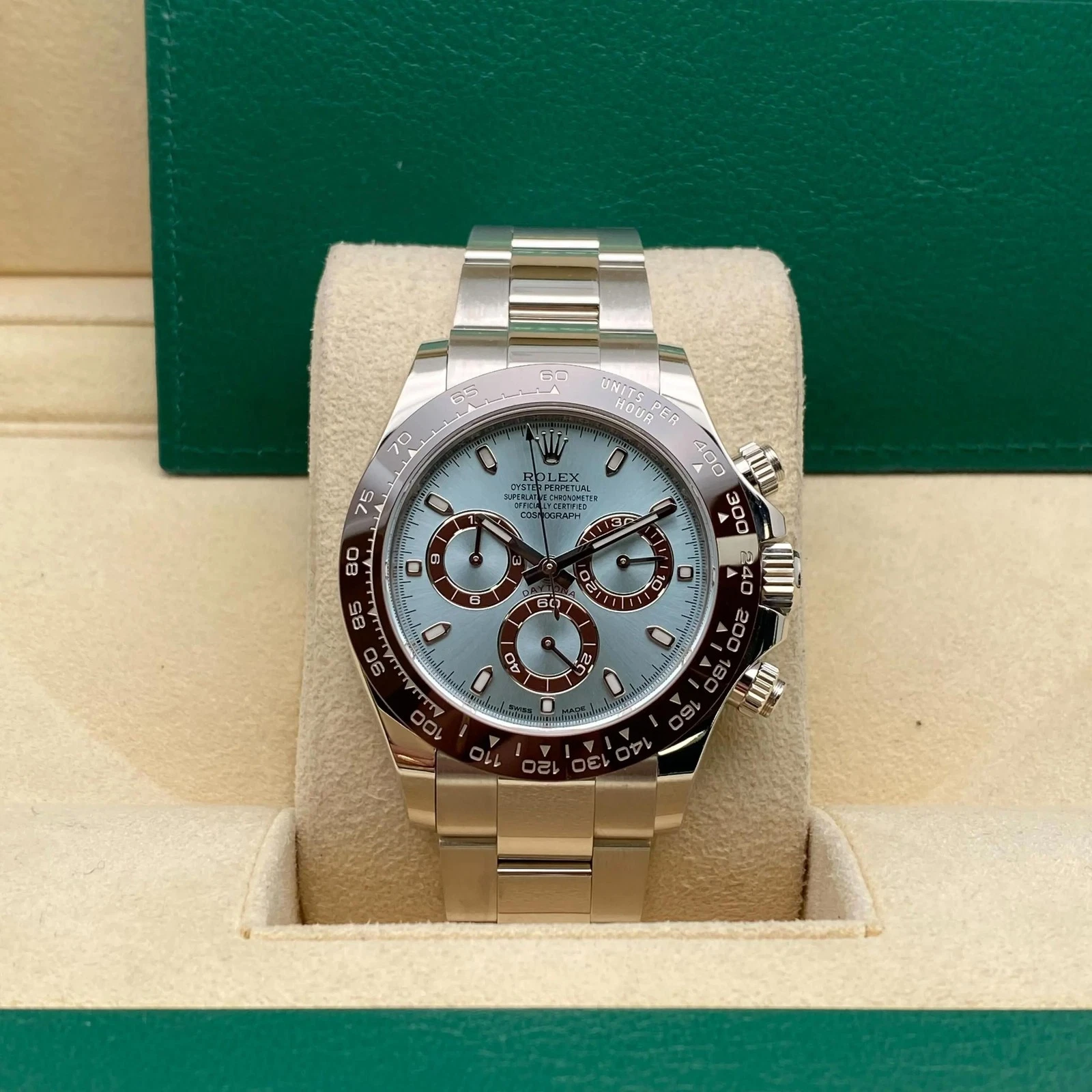 Rolex Cosmograph Daytona 116506 40mm Platinum Index Icy Blue Chestnut Watch