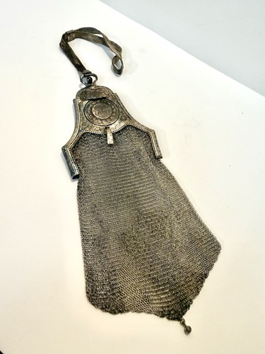 Vintage Silver Mesh Purse Makeup Compact Metal Frame - 261