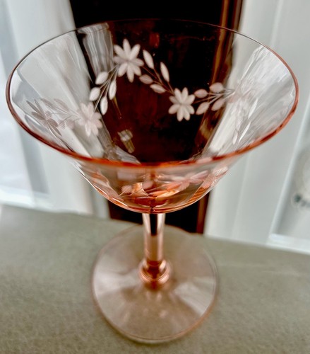 (2) Pink Depression Floral Optic Champagne Sherbet Glasses Set Vintage - Picture 2 of 6