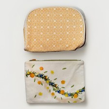 2piece Makeup Bag Cute Cosmetic Travel Toiletry Bag Set Floral Yellow Textile