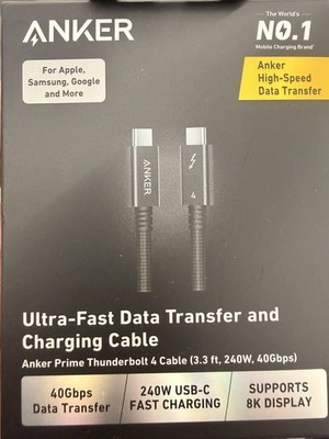 Anker Prime TB5 Cable 240W USB C to USB C Charging 3.3ft Thunderbolt 5-Certified