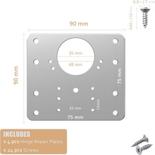 4 Pcs Hinge Repair Plate, Cabinet Hinge Repair Brackets, Kitchen Cupboard Doo...