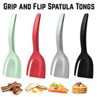 New 2 in 1 Grip Flip Spatula Tongs Egg Flipper Spatula Nylon Non Stick Coating P