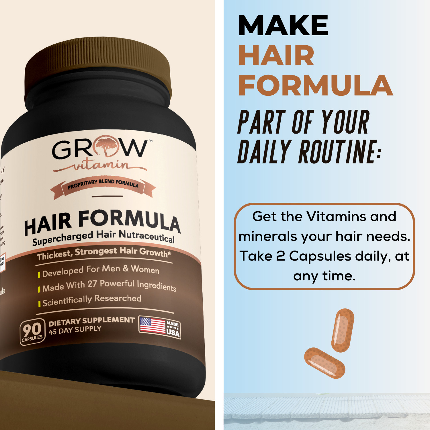 Hair La Vie  Clinical Formula Hair Growth Vitamins for Men & Women, 90 capsules