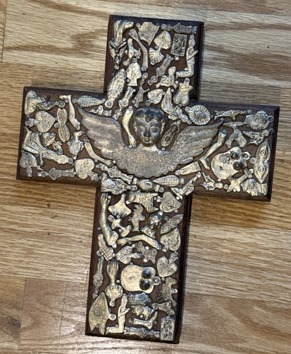 Vintage Milagro Cross 9 3/4” Mexico Folk Art