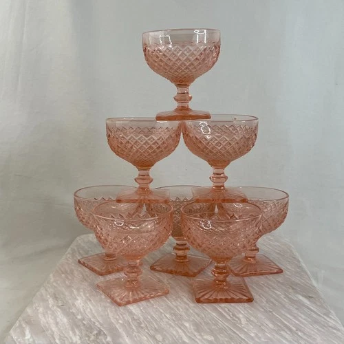 Miss America Pink Depression Glass Footed Champagne/Sherbet Cups, Set Of 8,