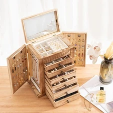 7-Layer Wooden Jewelry Boxes Jewellery Holder Organizer Storage Case for Home US