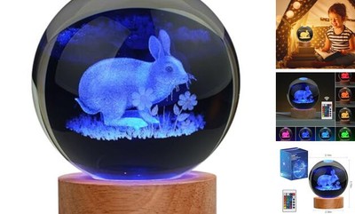 Easter Bunny Lamp Things for Teen Girls, Large 3D Bunny Night Light, Crystal 