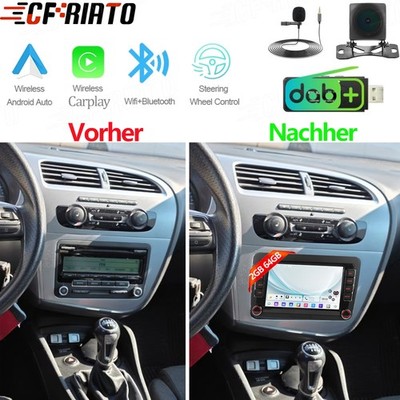 DAB+ 2+64GB Android 15 Autoradio CarPlay für Seat Leon MK2 1P1 2005-2012 GPS Kam