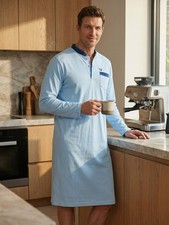 Henry Terre Nachthemd Hugo Herren Langarm Gr. M-3XL Unifarben Stehkragen