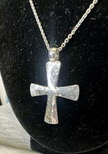 Retired JAMES AVERY Sterling Silver Hammered Cross Pendant Necklace; 22” Chain