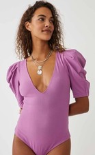 NWT Free People intimately Va Va Voop Bodysuit wildberry Small Deep V Neck 68