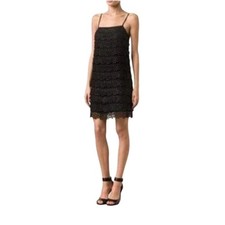 Diane Von Furstenberg Star Lace Tiered Spaghetti Strap Dress Black Size XS NWT