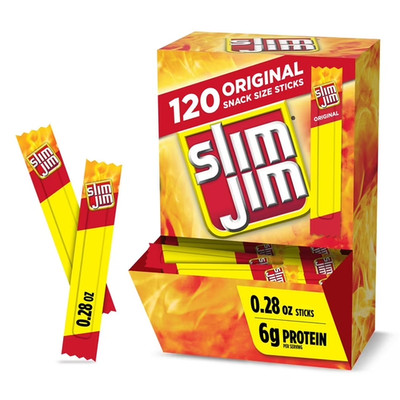 Slim Jim Snack Sized Smoked Meat Sticks, Original Flavor, 0.28 oz, 120 Count