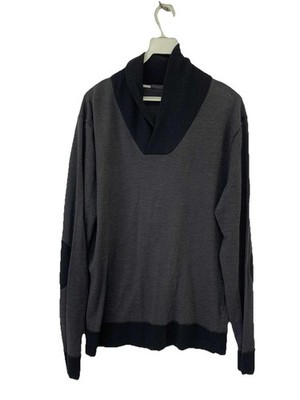 Paolo Pecora Finezza 16 Knit Sweater XXL Black Gray Shawl Collar Pullover #Z9