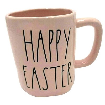 RAE DUNN by Magenta Pottery ''Happy Easter'' Large Mug Coffee Tea pink Spring EUC