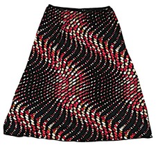 Y2K Midi Skirt M Vtg 90s Fairy Grunge Abstract Print Stretch Lettuce Hem Slinky