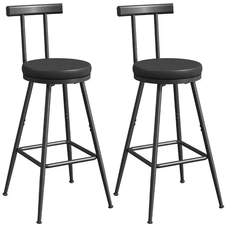 Bar Stools, Set of 2 PU Upholstered Bar Stools, Bar Chairs with Backrest and ...