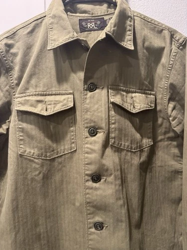 RRL Ralph Lauren Green Cotton Twill Military Jacket Shirt Pockets Size S image 9