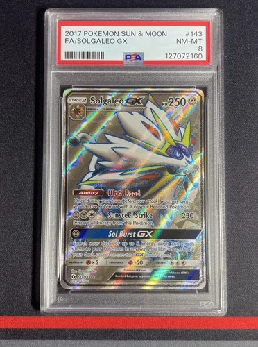 Pokemon Card: Solgaleo GX Full Art 143/149 - Sun & Moon Base Set - PSA 8