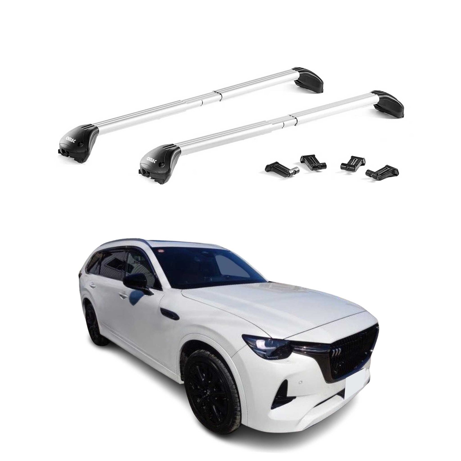 Barres de toit ajustables Mazda CX-80 avec profilé aérodynamique silencieux en aluminium