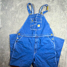 Carhartt Men  s Blue Denim Work Bib Overalls Construction OR4672-M 46/32