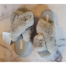 Rockdove Slippers Womens 9/10 Gray Faux Fur Plush Slip On Cozy Memory Foam NWT