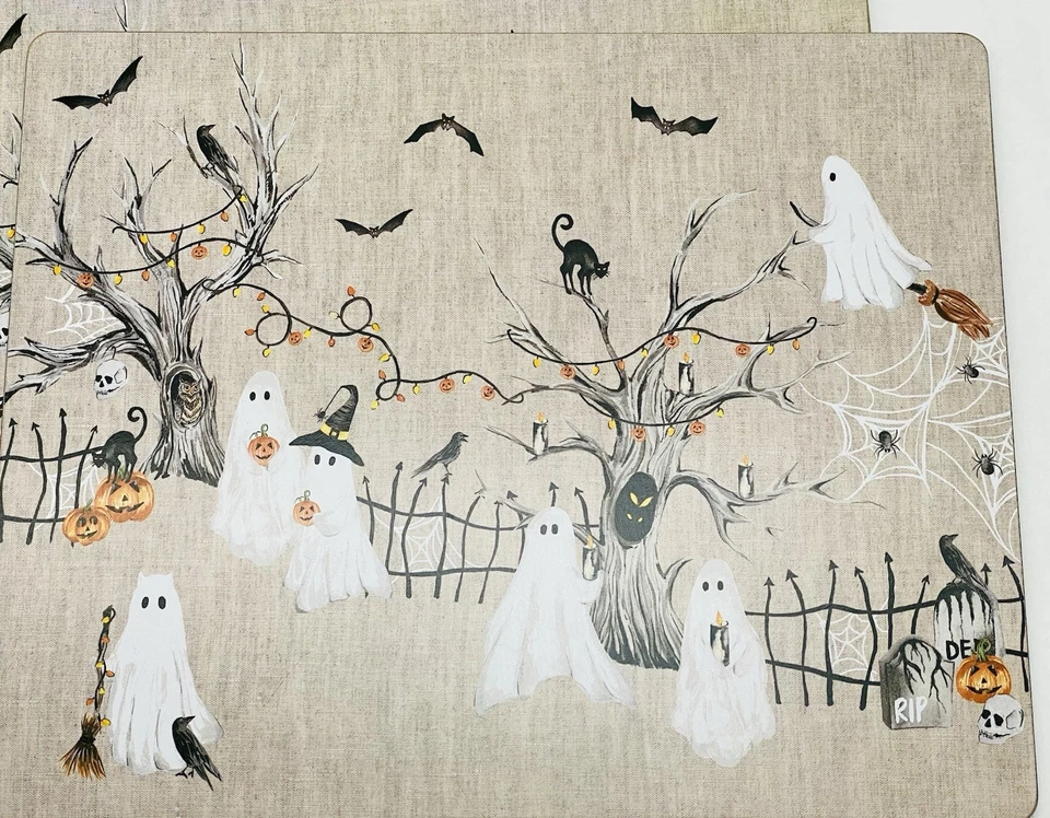 Pottery Barn Scary Squad Halloween Ghosts Hardmat Cork-Backed Placemats Set of 4 - Image 2 of 4