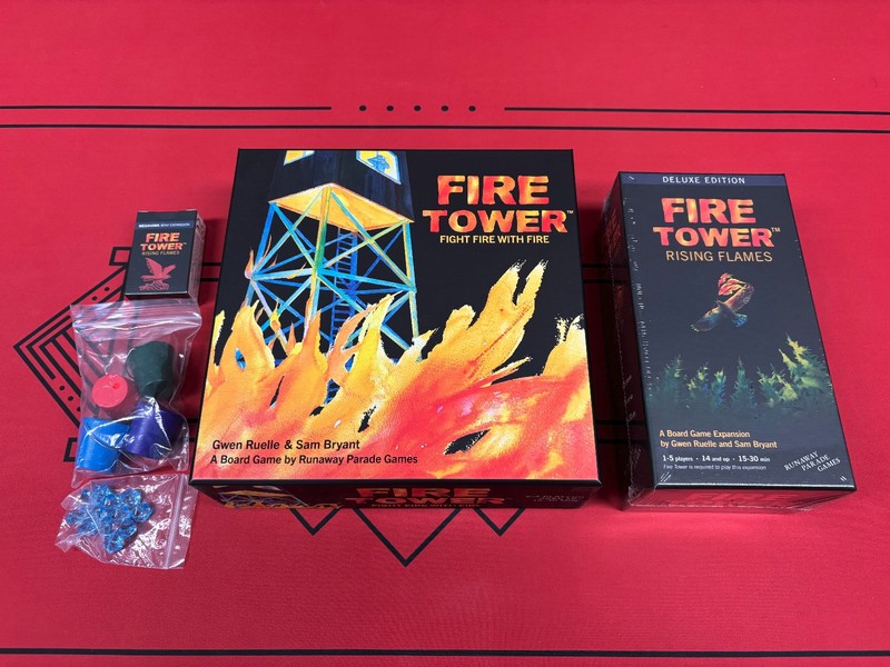 Fire Tower Kickstarter Deluxe Game with Rising Flames Mega Hawks Wooden Buckets