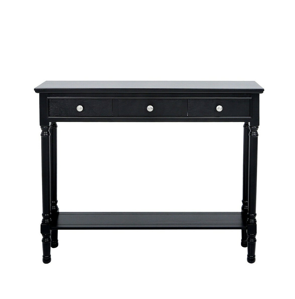 Black Chic Wooden 3 Drawer Console Dressing Table Slim Entry Hallway