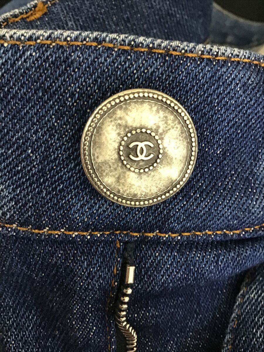 Chanel Jeans Med Blue Wash Red White Blue Embroider Trim Chanel Jeans Med Blue Wash Red White Blue Embroider Trim
