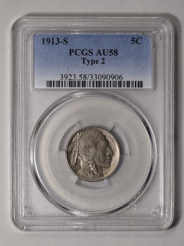 1913-S 5C Type 2 Buffalo Nickel PCGS AU58