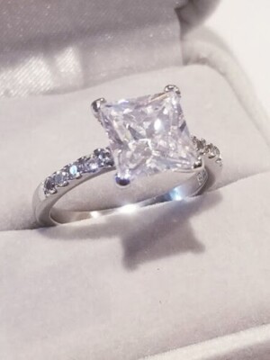 3 Ct Princess Simulated Diamond Solitaire Engagement Ring 14K White Gold Plated
