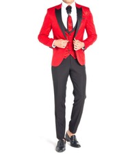 Slim fit wedding suit in red shine-suit-stage-jacket-tuxedo