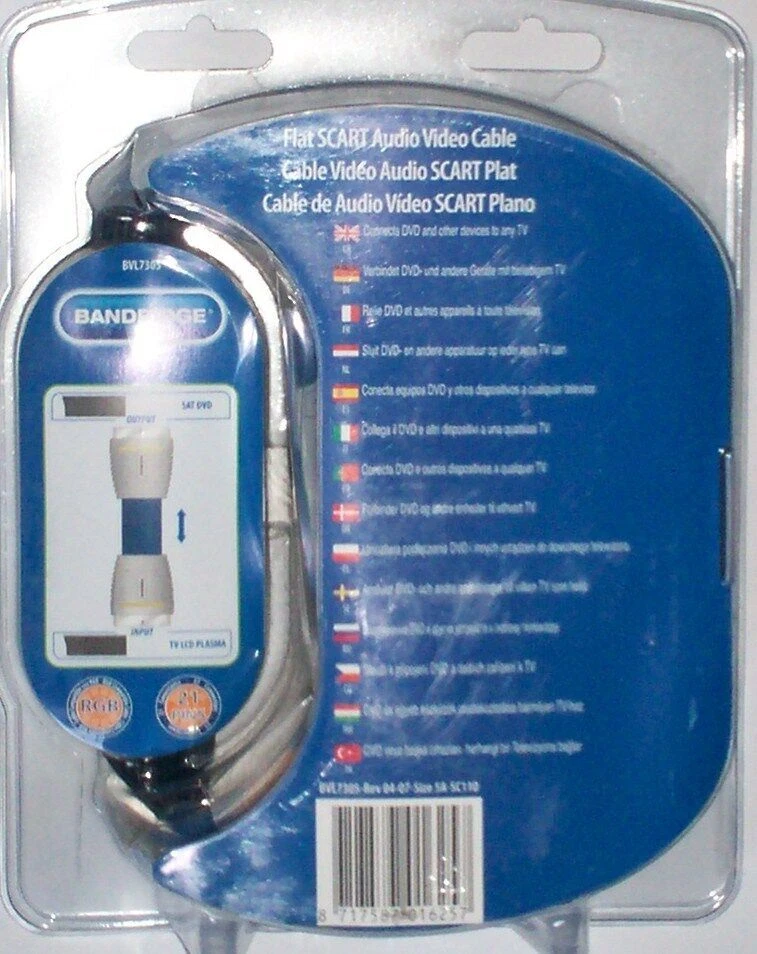 SCART PLUG TO LEAD 21 PIN FULLY WIRED AUDIO VIDEO TV DEL FLAT CABLE - Image 3 of 4