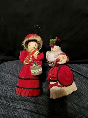 Vintage 1977 Kurt S. Adler Corn Husk Doll Christmas Ornaments- Set Of 2