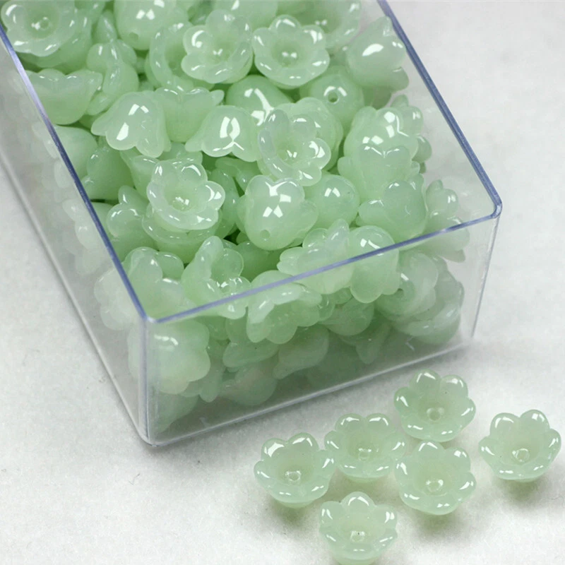 200 Multicolor Trumpet Bell Flower Cap Beads Lampwork Glass 12x7mm DIY Earrings - Image 4 of 4