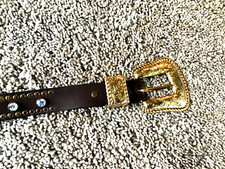 Nocona Womens Belt-  BLING  EngravedGoldBuckle-Swarovski Crystals-Brass Studs-New 