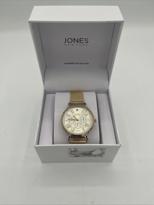 Jones New York JNYS12671 Diamond Collection Gold Tone Mesh Band Women's Watch
