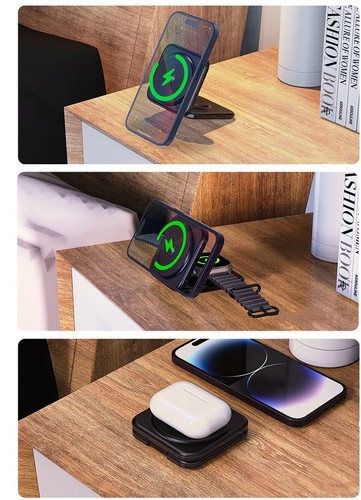 Cargador inalámbrico 3 en 1 estación plegable magnética cargador de viaje para iPhone iWatch - Imagen 11 de 11