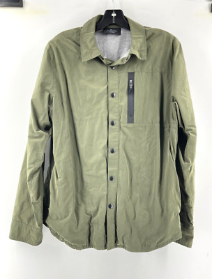 Marc Anthony Luxury + Olive Green Full Snap Windbreaker Jacket Size S Slim Fit