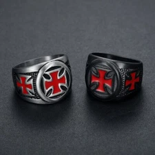 High Quality Stainless Steel Classic Cross Knight Ring Men's Religious Jewelry