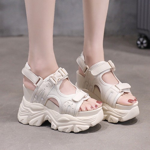 Sommer Damen Plateau offene Zehenpartie Sport Sandalen Keilabsatz hoher Absatz Sneaker Schuhe - Bild 24 von 26