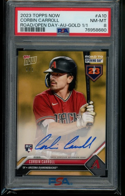 2023 Topps Now Road to Opening Day Auto Gold 1/1 Corbin Carroll PSA 8