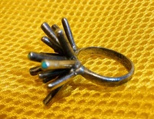Vintage Silver Sterling Modernist Mid Century  Sputnik Ring Turquoise Tips RARE