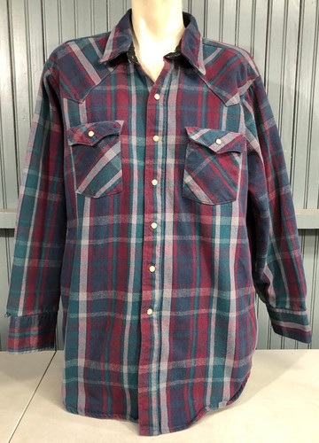 Sattel King Key Beat Up Baumwolle Herren Snap Western Shirt Vintage hergestellt in den USA Large - Bild 2 von 9