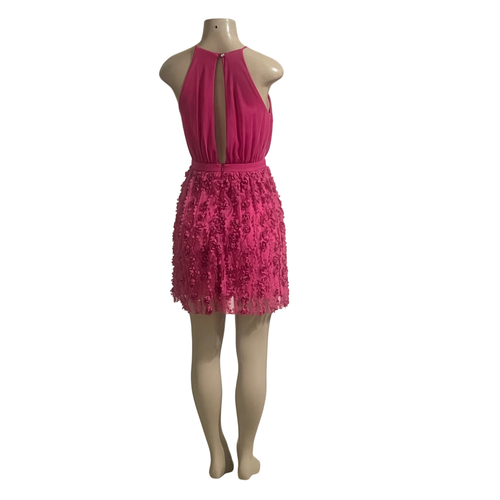 Sleeveless Open Back Keyhole Top Floral Bottom Banded Waist Halter Mini Dress M - Picture 3 of 6