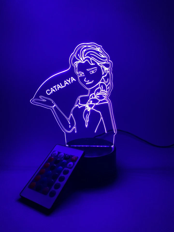 Frozen Elsa Luz Nocturna Iluminada Personalizada GRATIS Personalización LED Lámpara de Mesa Foto 3 de 4