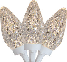 100 Count Warm White LED Faceted C9 Christmas Lights - 41 Ft White Wire