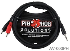 3ft PigHog Stereo Breakout Cable, 3.5mm Stereo Male to Dual RCA Male, AV-003PH